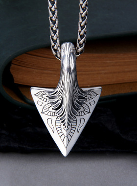 欧美复古斧头藏银项链