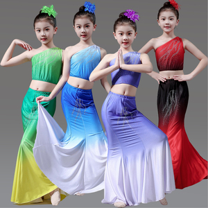 新款儿童傣族舞演出服装孔雀舞蹈裙傣族服装女标准练习裙饰艺考服