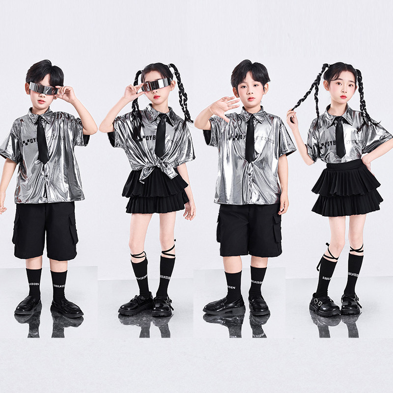 科技感六一儿童演出服未来表演服嘻哈男童街舞潮服女童爵士舞服