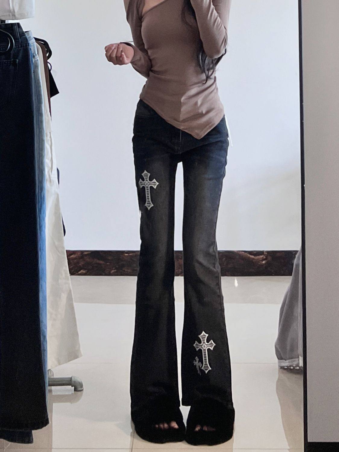 中大童装复古牛仔微喇裤女美式2023新款高街修身显瘦直筒裤子潮流,童装/婴儿装/亲子装,儿童牛仔裤,淘宝优惠券,粉丝福利购,淘宝优惠卷