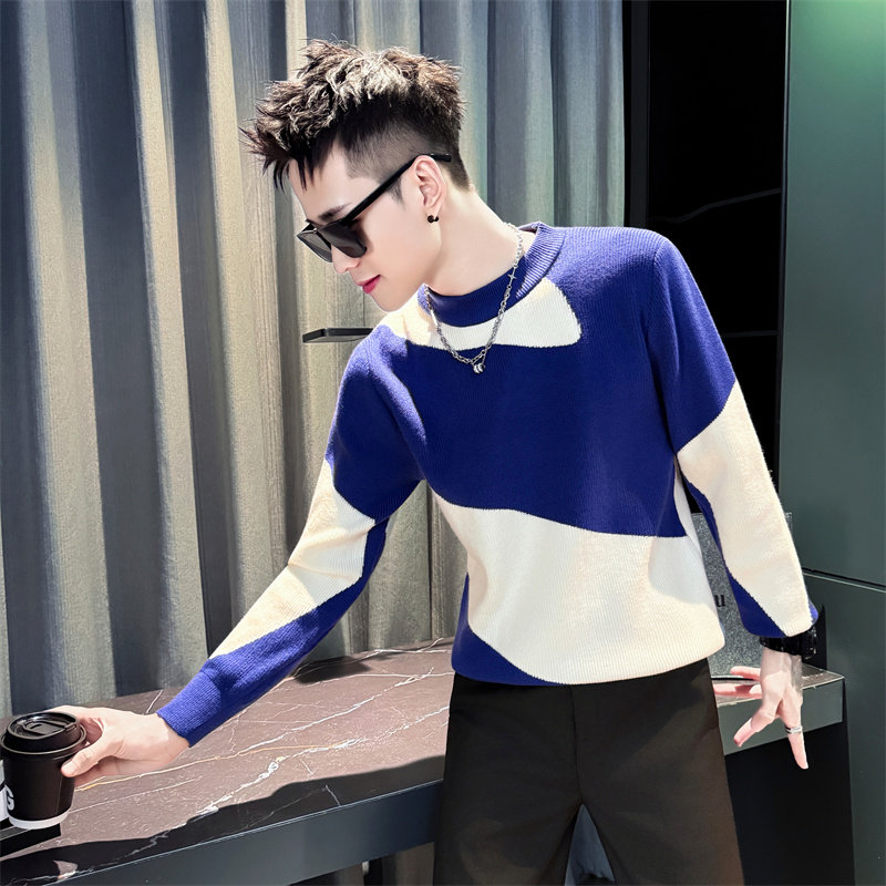 毛衣打底衫秋冬新款高级提花保暖针织衫XS小码男装S潮流休闲线衣