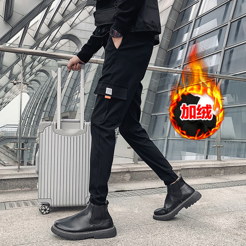 XS小码男束脚休闲哈伦裤小个子26号27韩版加绒加厚小脚卫裤长裤子