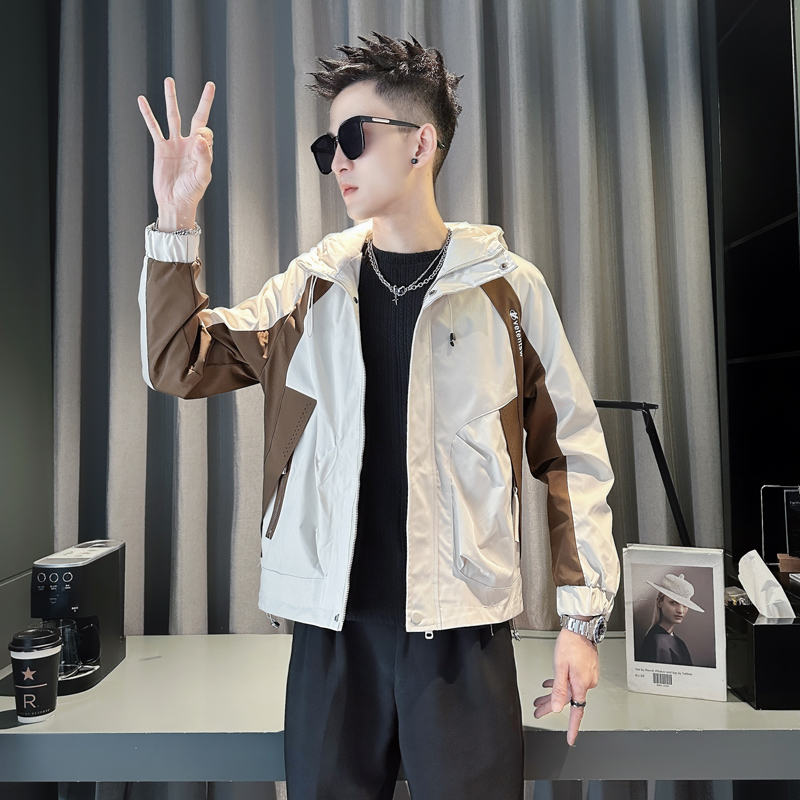 春秋连帽XS夹克加棉加厚外套男工装小个子160小码青年S拼接冲锋衣