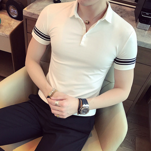 打底衫 小个子夏155休闲短袖 半袖 男装 XS商务条纹Polo衫 翻领T恤小码