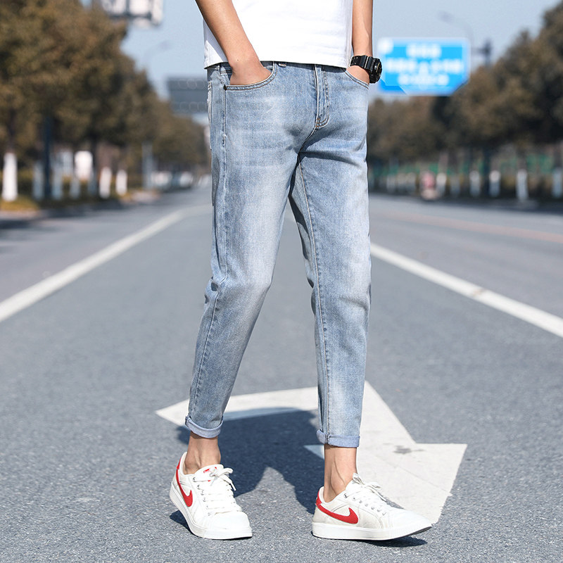 les春夏26号27码矮个子修身小脚牛仔裤男小码修身青年铅笔九分裤