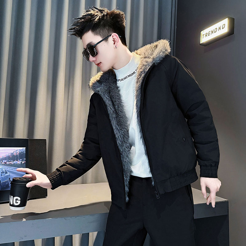 毛领连帽座山雕棉服小码男装棉袄冬季保暖S号XS小码短款棉衣美式