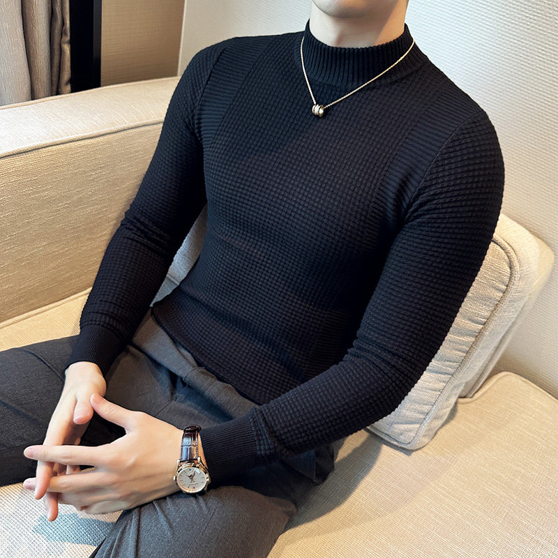 秋冬季小码男装S暗纹半高领毛衣矮小个子XS小号青年修身155针织衫