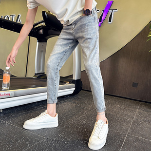 社会小伙简约九分牛仔裤 百搭韩版 男26小码 小脚裤 27XS潮牌修身 小码