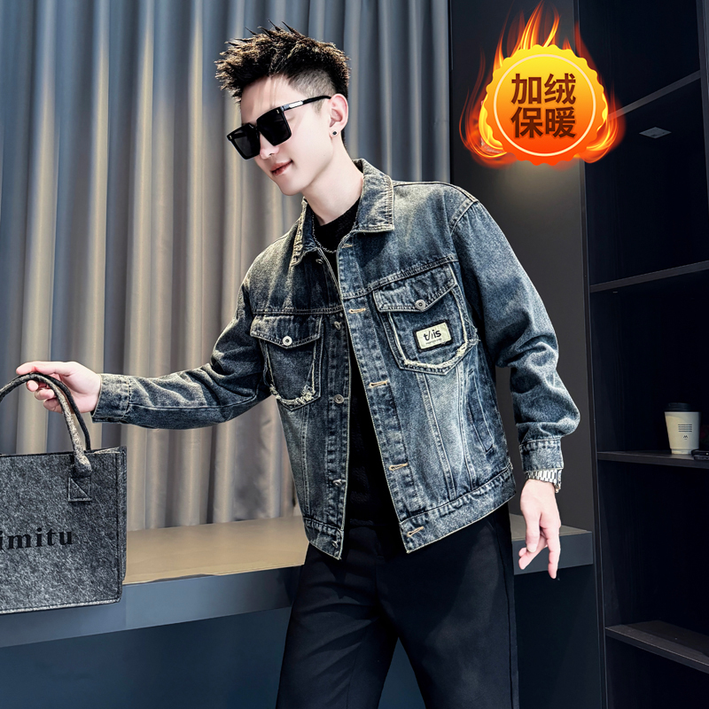 小码男装秋冬XS号牛仔外套修身加绒保暖夹克矮个子S号潮流上衣服