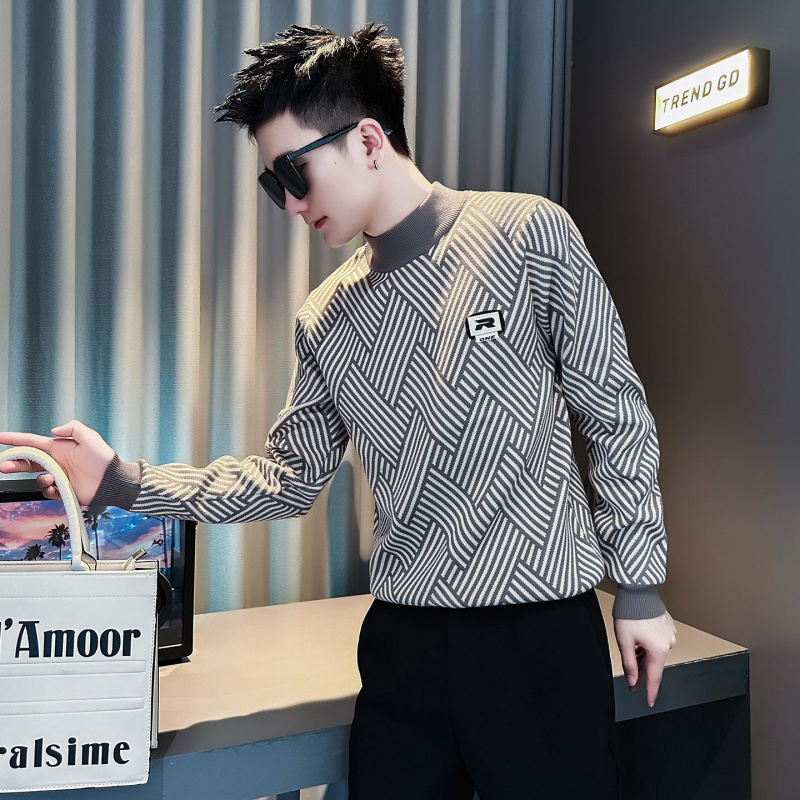 潮牌条纹线衣冬季小码男装S款毛衣155矮小个子XS号修身打底针织衫