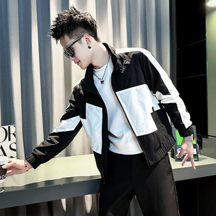 小码男装撞色拼接外套155瘦人矮个子XS号S款160秋装夹克衫短上衣