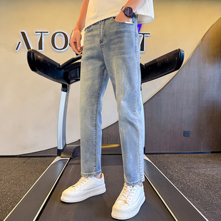 男青少年S号宽松直筒阔腿长裤 小码 27浅色九分牛仔裤 个子XS码 男装