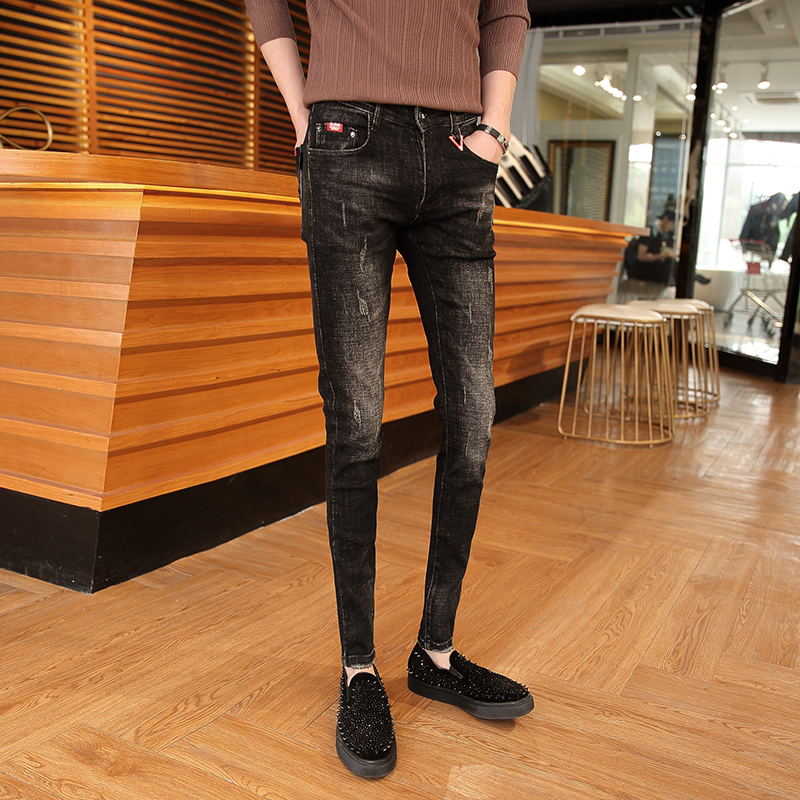 加小码男士发型师紧身牛仔裤
