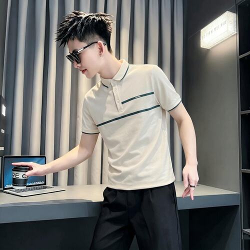 XS小码男装翻领休闲织带Polo衫薄款修身青年韩版小个子短袖T恤155