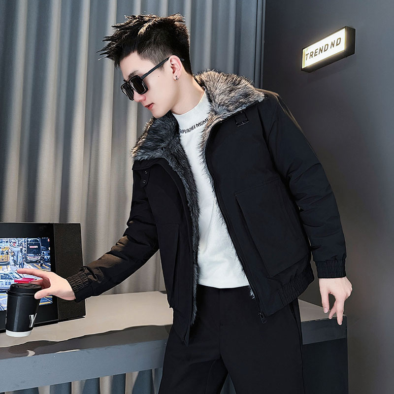 潮牌工装棉服小码男装矮小个子S号XS码毛领棉袄160小伙座山雕棉衣