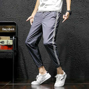 XS小码裤子男条纹纯色九分裤薄款休闲裤青少年9分裤速干小脚裤160