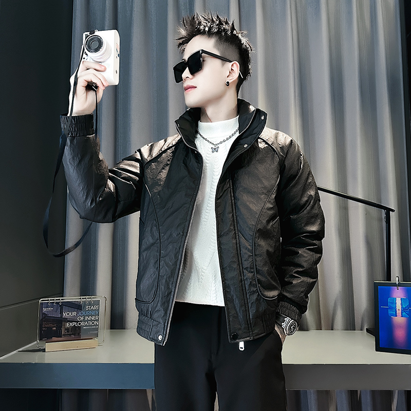 小码男装潮牌褶皱棉袄矮小个子S号XS小码冬装棉服男士皮棉衣外套