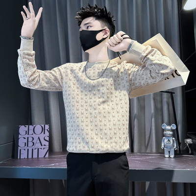 155小码提花卫衣男春秋季XS码男装矮小个子短款打底衫潮牌上衣服