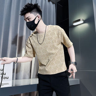 XS小码男装高级感提花155男矮小个子短袖t恤潮牌肌理感小伙打底衫