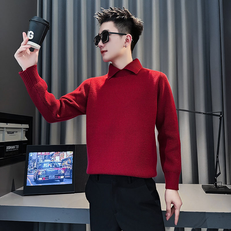 冬季小码男装S休闲毛衣矮小个子XS码线衣青年简约翻领针织衫