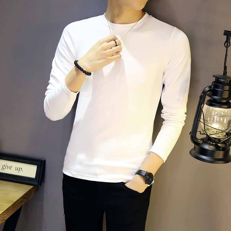 XS加小码男学生小号纯色长袖T恤圆领打底衫S号155瘦人紧身光版t恤