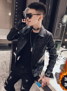 155小个子xs码上衣秋冬加绒短款皮夹克修身小码pu皮男机车皮衣160