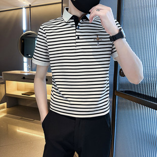 2026夏季 男青年修身 翻领条纹短袖 S号XS码 高端T恤 POLO衫 小个子小码
