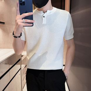 V领针织短袖t恤男潮牌小码毛衣S号XS矮个子短款休闲弹力打底线衣