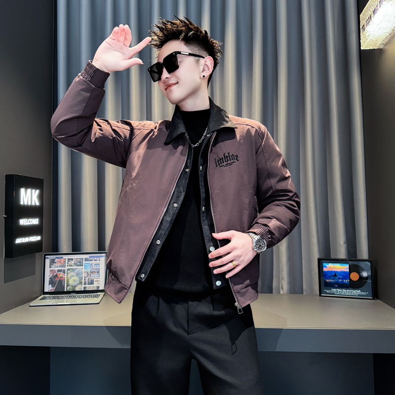 小码男装假两件外套棉衣男冬季棉服矮小个子S号XS码美式翻领棉袄