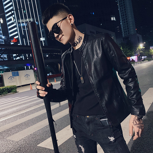 秋冬新男款修身机车皮衣外套夹克155S小码XS号青年加绒皮夹克160