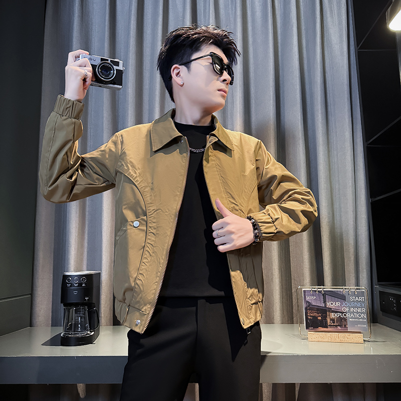 155矮个子小码XS纯色翻领夹克男生春秋新款工装外套简约休闲S上衣