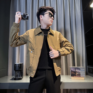 155矮个子小码XS纯色翻领夹克男生春秋新款工装外套简约休闲S上衣