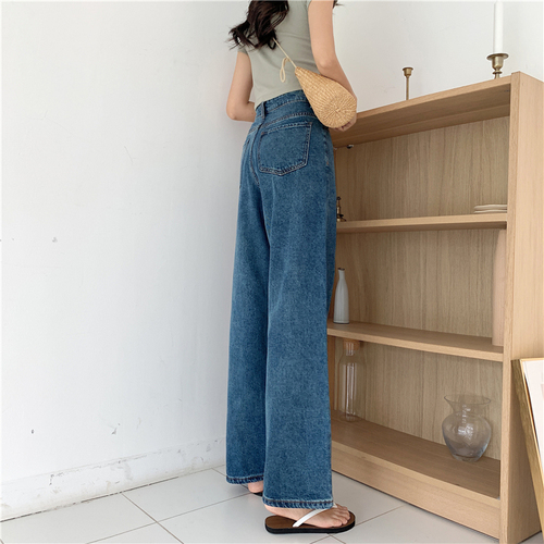 Large size high waist elegant jeans for women loose and falling, thin and draping, wide leg CEC straight tube dad pants