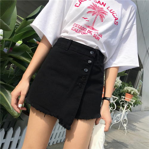 Denim shorts women's high waist summer wear 2019 new Korean irregular splicing split A-line wide leg pants skirt