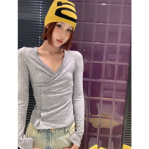 THREE GOOOD殷三吉 乐享假日V领长袖纽结上衣女2025春季新款百搭