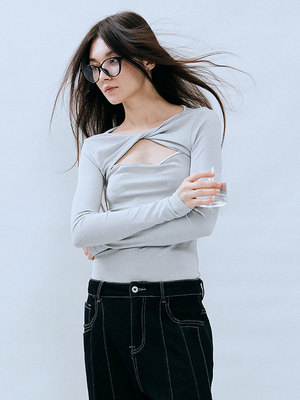 THREE GOOOD殷三吉D闪耀银灰显瘦修身慵懒风两件套打底衫ST230452