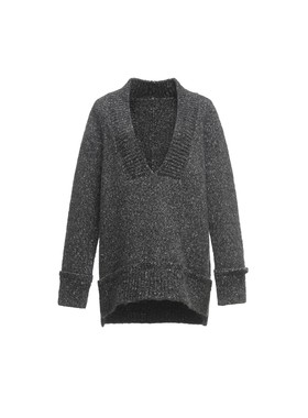 THREE GOOOD殷三吉 秋日庭深深V领夹色套头毛衣SZZ241064