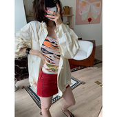 大U领设计印花丝巾吊带修身 THREE GOOOD殷三吉 背心时髦