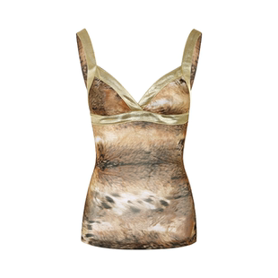 弹力网纱撞色复古印花吊带 野性美学 THREE GOOOD殷三吉