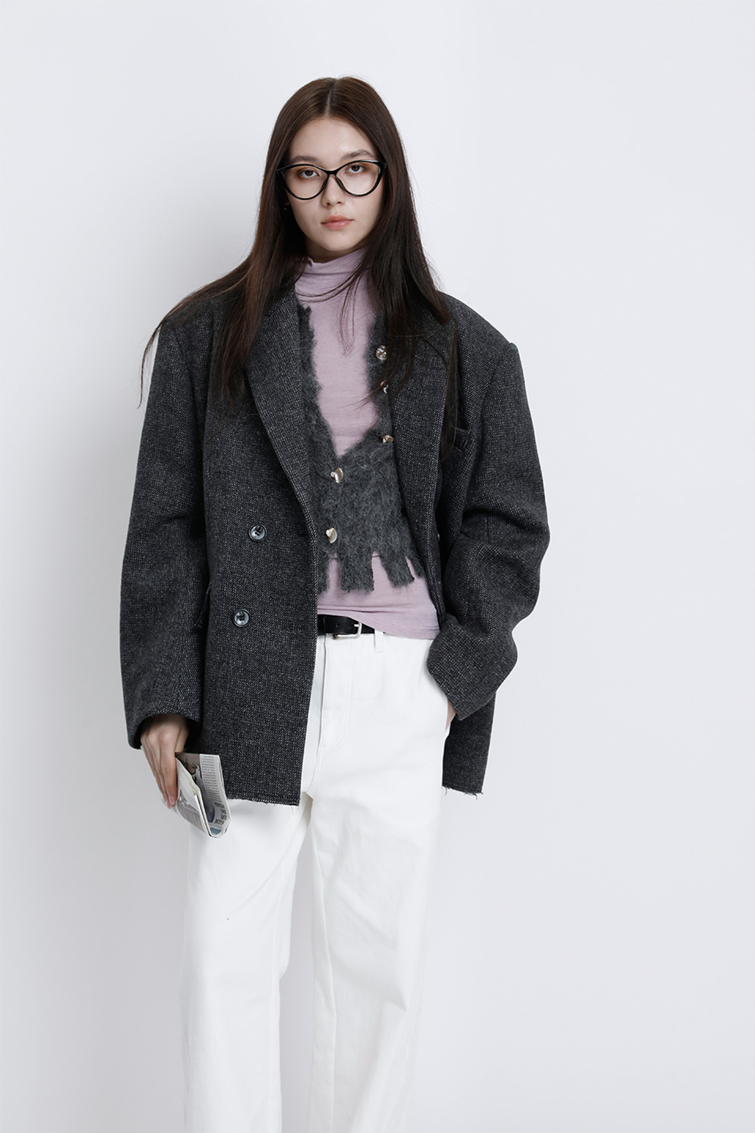 THREE GOOOD殷三吉D雾色庄园宽松保暖气质款毛呢西装外套SW230743