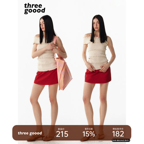 THREEGOOOD斜肩木耳边打揽衫