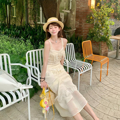 小众定制法式吊带流苏连衣裙