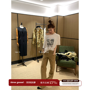 THREE GOOOD殷三吉 后片拉链设计水洗骨位直筒牛仔裤都市通勤神裤