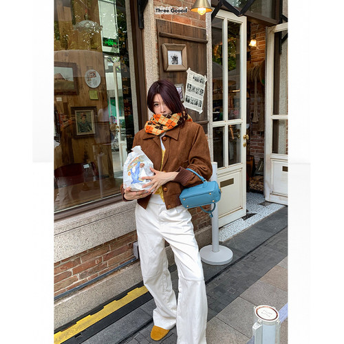 THREE GOOOD/三吉 冬日特辑蝴蝶结刺绣皮裤SSK241056