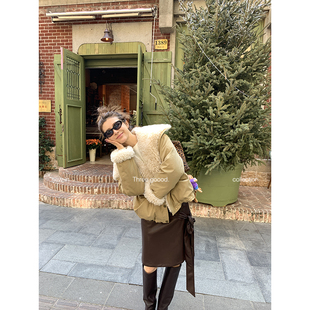 短款 90白鸭绒大翻领环保毛领冬夹克羽绒服工装 GOOOD殷三吉 THREE