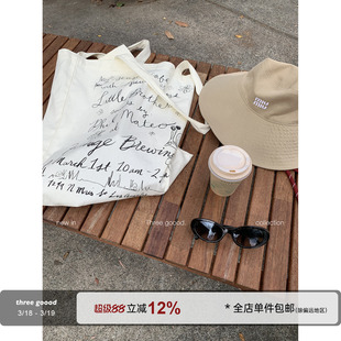 THREE GOOOD殷三吉 复古慵懒的夏日松弛感字母印花帆布包大容量