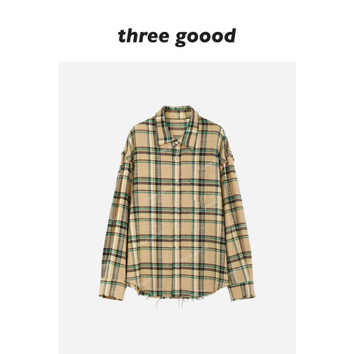 THREEGOOOD全棉复古格子衬衫