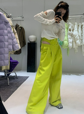 THREE GOOOD殷三吉D 高腰宽松显高两侧挖洞毛呢裤 SK220404