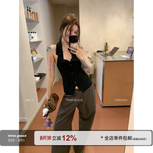 GOOOD殷三吉 裤 极简高级感 通勤百搭西装 腰头外单褶长裤 THREE