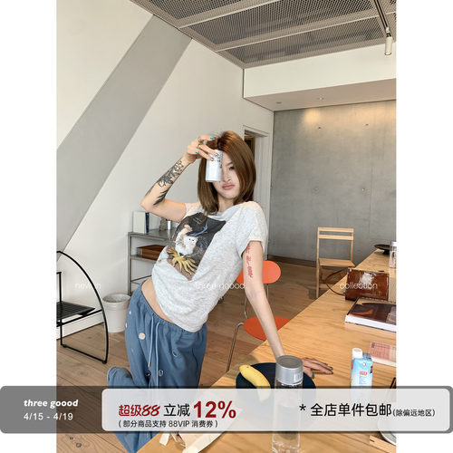 THREEGOOOD可爱猫咪印花T恤